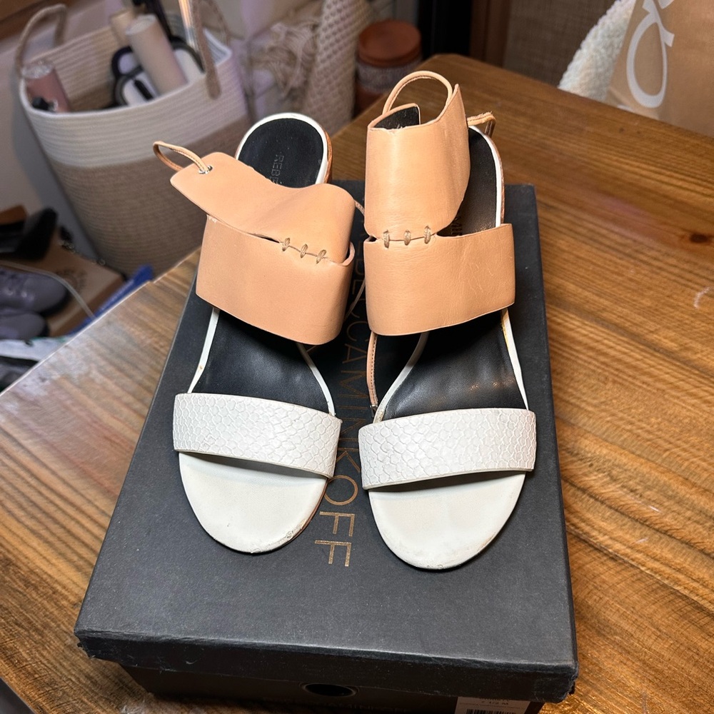 Rebecca Minkoff Christy City Leather Block Heel Sandals - Size 7.5, Pre-Owned